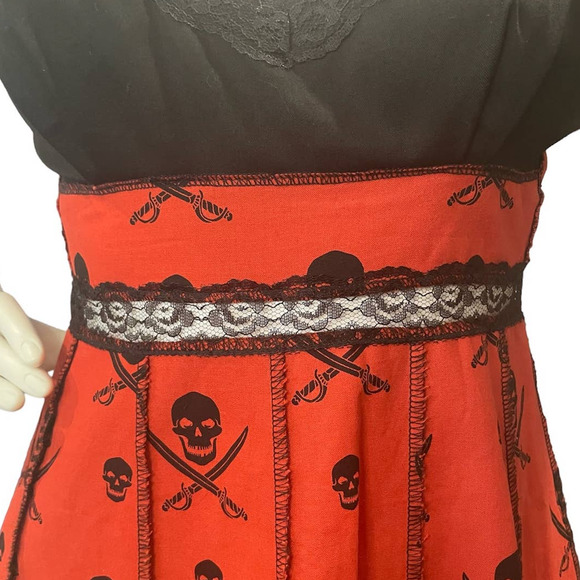 Shrine Vintage Cocktail Dress Orange Pirates Print Size M - Picture 3 of 16